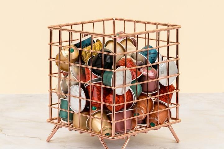 깔끔한 수납! 로즈골드 캡슐 대용량 수납 바구니 (네스프레소,일리, 돌체구스토 캡슐)