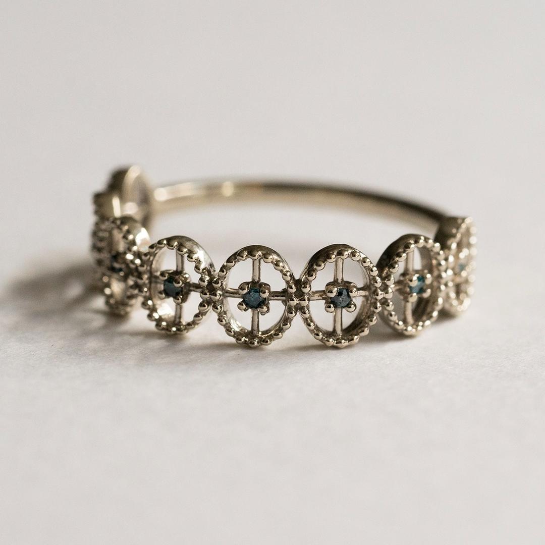 사프란볼루 블루 멜리 다이아몬드 써클 컷아웃 14K 18K 반지