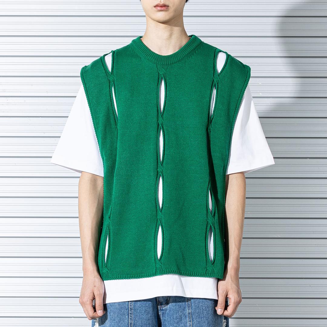TWISTED OPEN KNIT VEST MSTNT004-GN