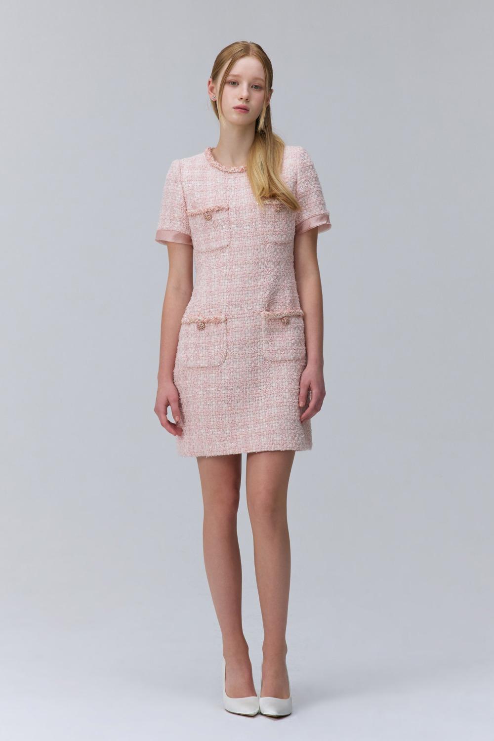 트위드 미니 원피스 - 핑크