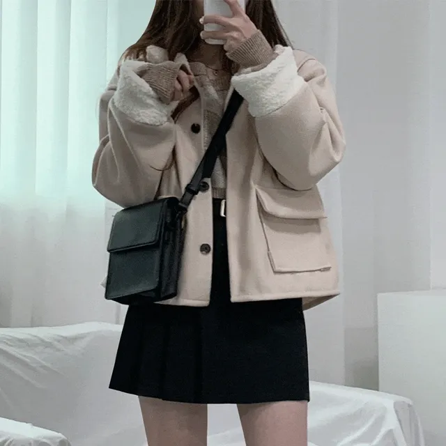 *숏코트/모직자켓* 퍼카라 플리스 몽글몽글 트리밍 자켓 3COLOR