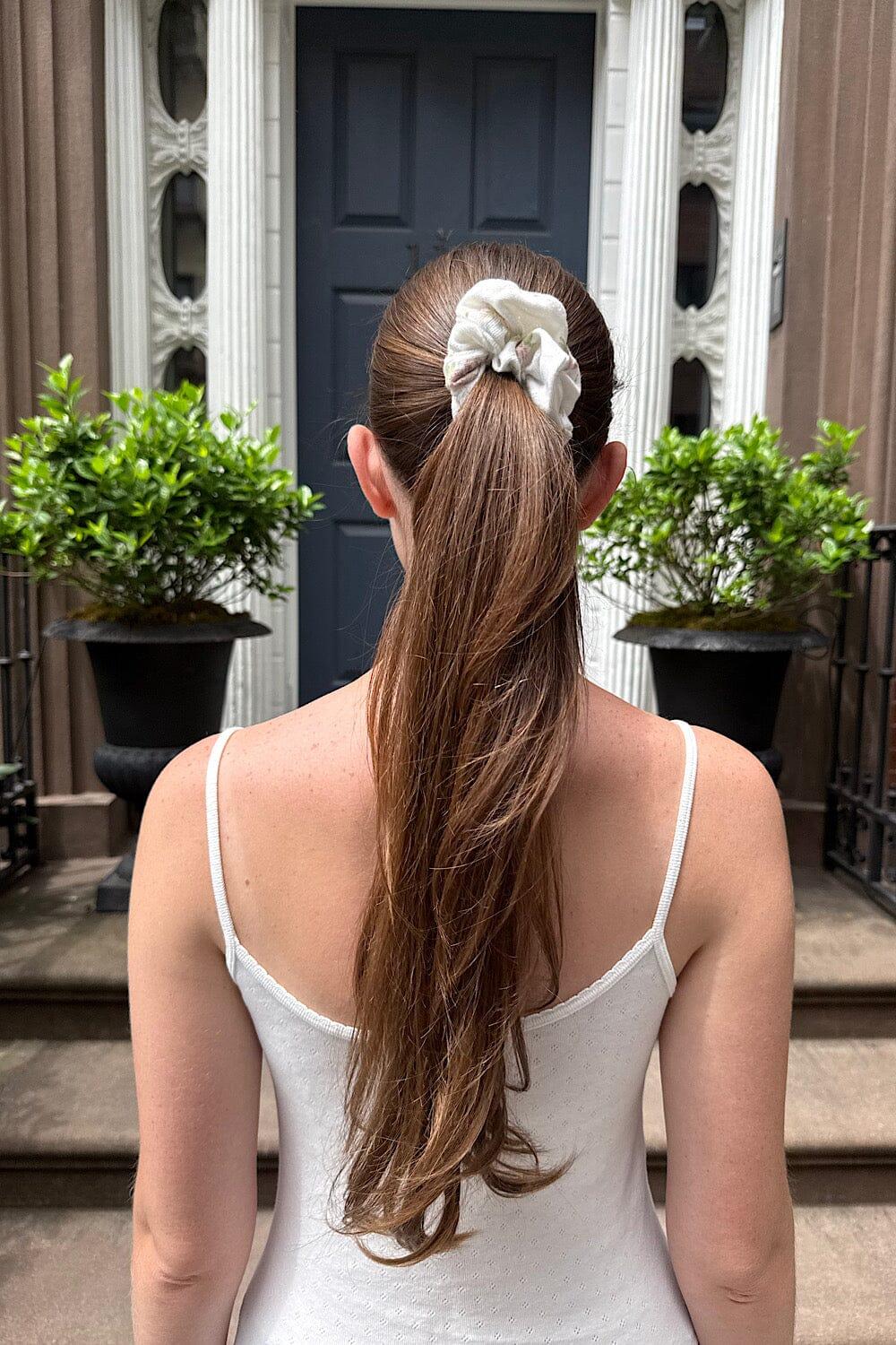 Floral Scrunchie - White with Pink Roses