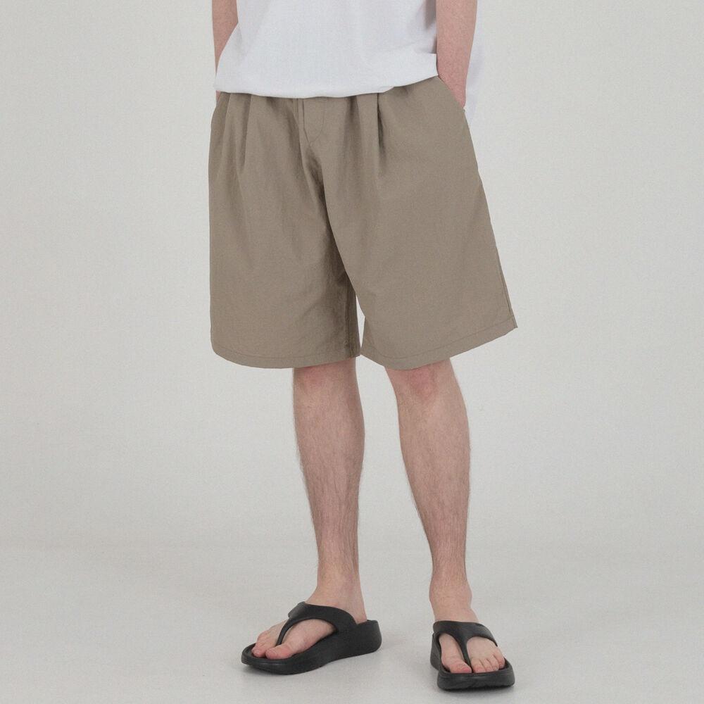 원 턱 와이드 나일론 하프팬츠 (모카)