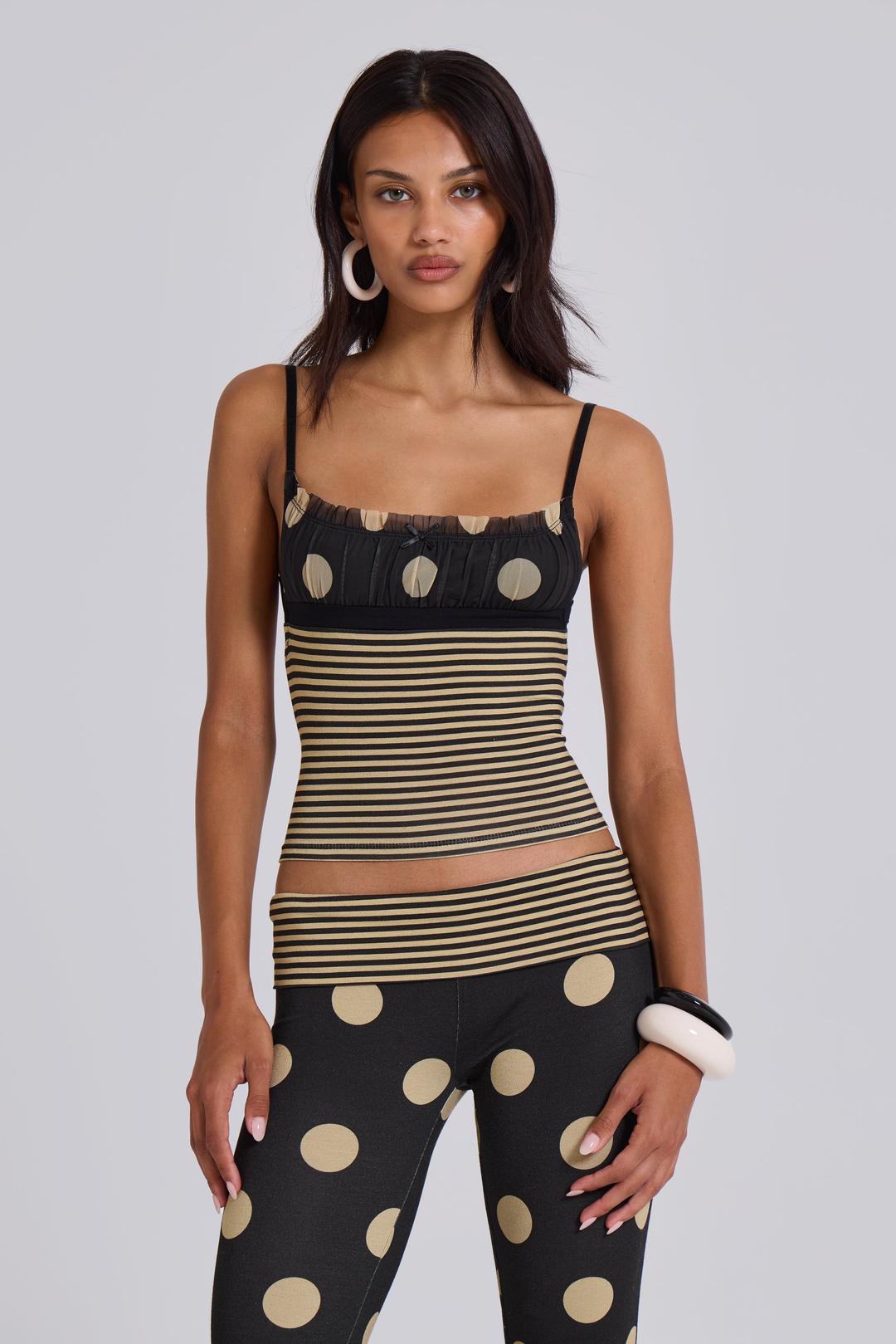 Lola Ruched Cami Top in Polkadot Stripe - UK 4 / Polkadot