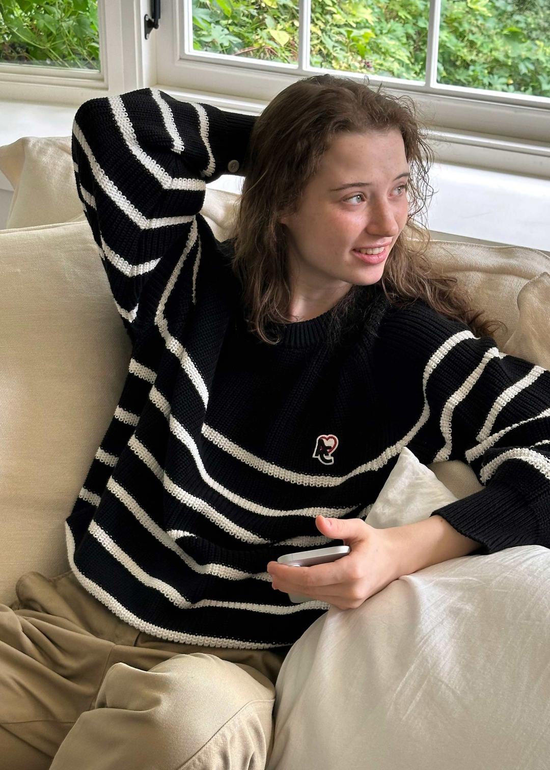 Stripe button knit_Black