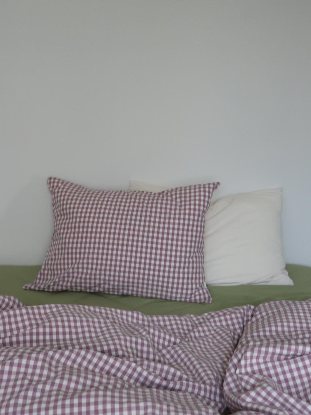 Purple check cotton pillow cover
