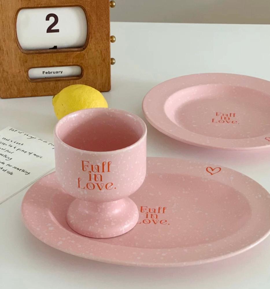 핑크 테라조 세라믹 와인 도자기 잔 플레이트 레터링 감성 접시 디저트 컵 새달바스켓 : 새달바스켓