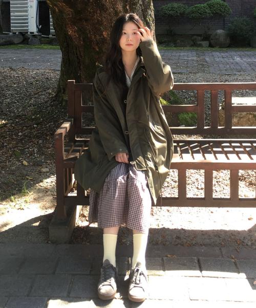 피쉬테일 후드 롱파카_카키