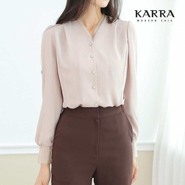 KARRA 배색라인쉬폰블라우스_KB1FBL025A
