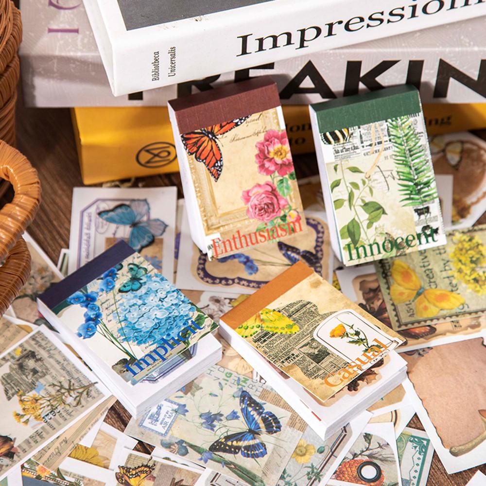 빈티지 레트로 꽃과 나비 미니 스티커북