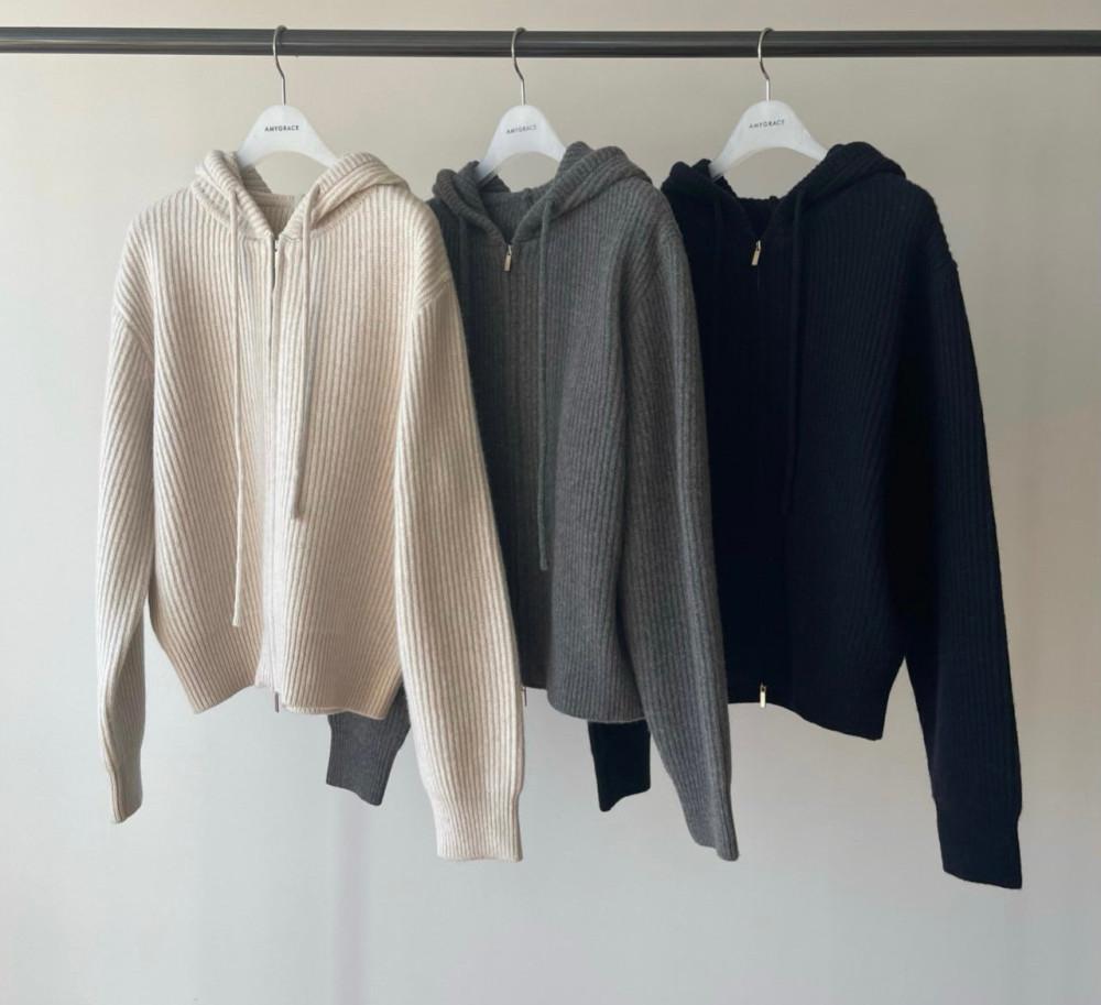 에이미그레이스 투웨이후드집업니트