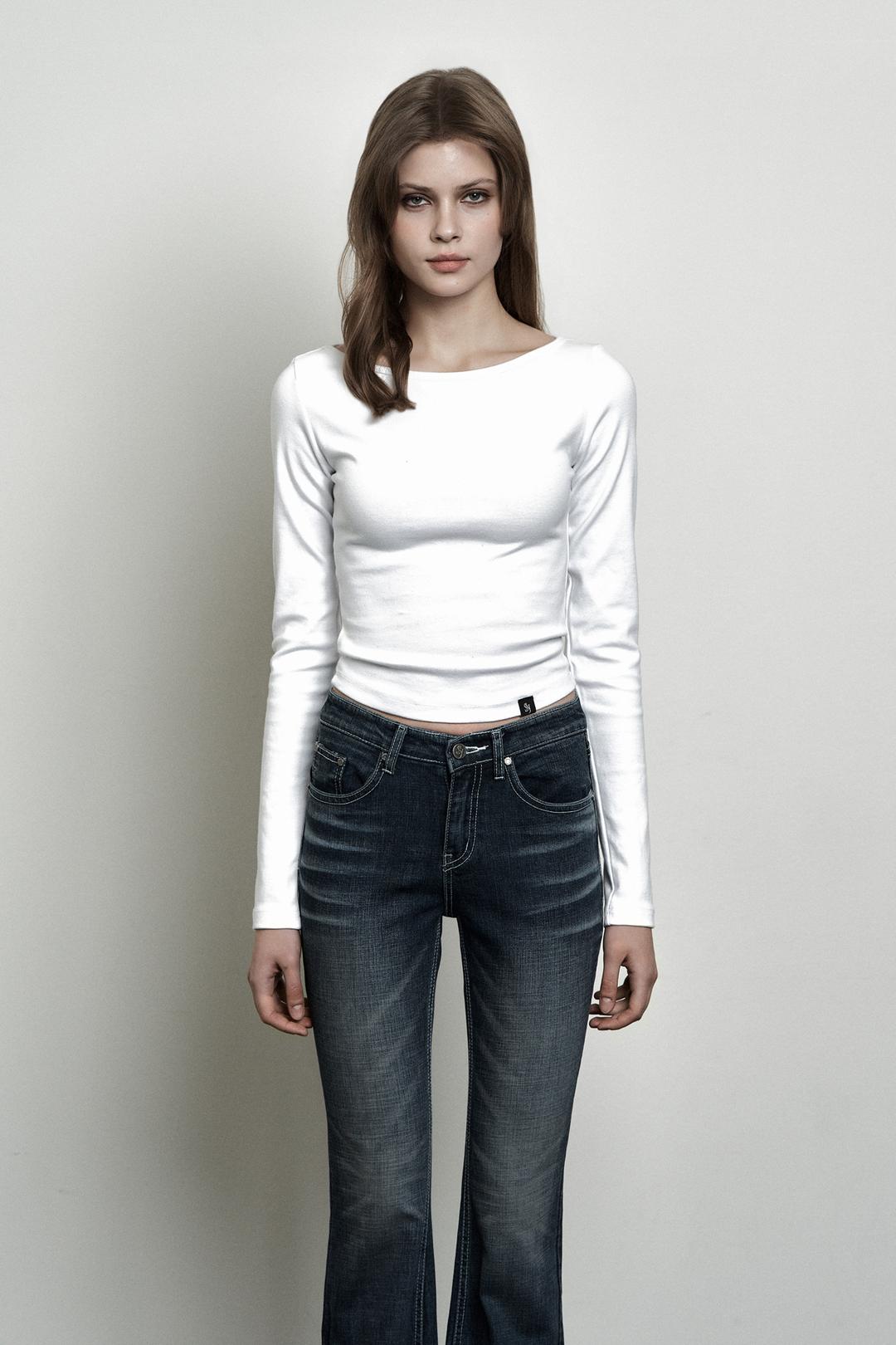 PLAIN BOAT NECK LONG SLEEVE WHITE