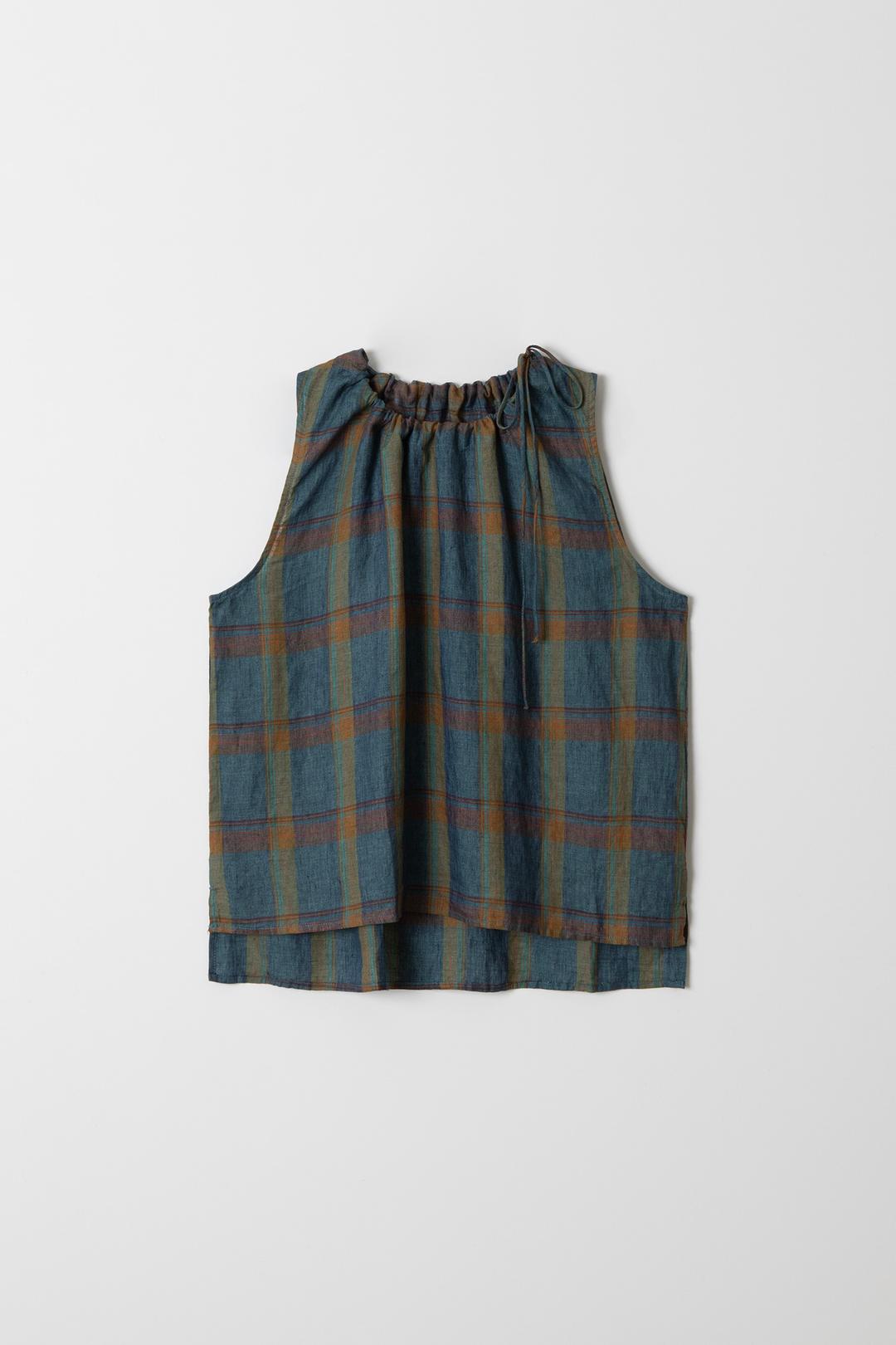 LCFGGBL02│Linen Check Sleeveless Blouse