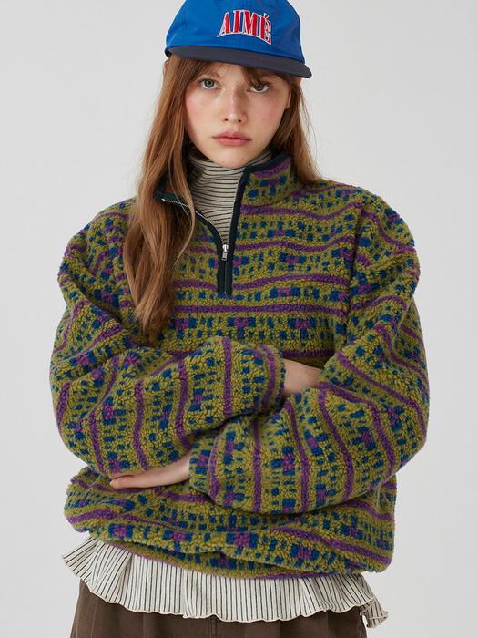 Geo-Pattern POGUEN Warm Fleece Anorak_KHAKI