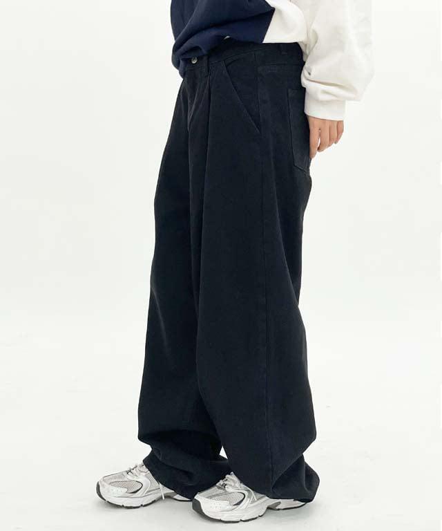 테오 원턱 와이드 흑청 블랙 데님 롱 팬츠