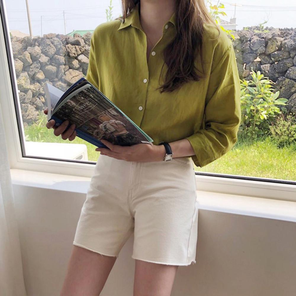 오버핏 여성린넨셔츠 여자여름남방 7부 리넨 반팔블라우스 바스락 우먼 썸머브라우스 여름셔츠