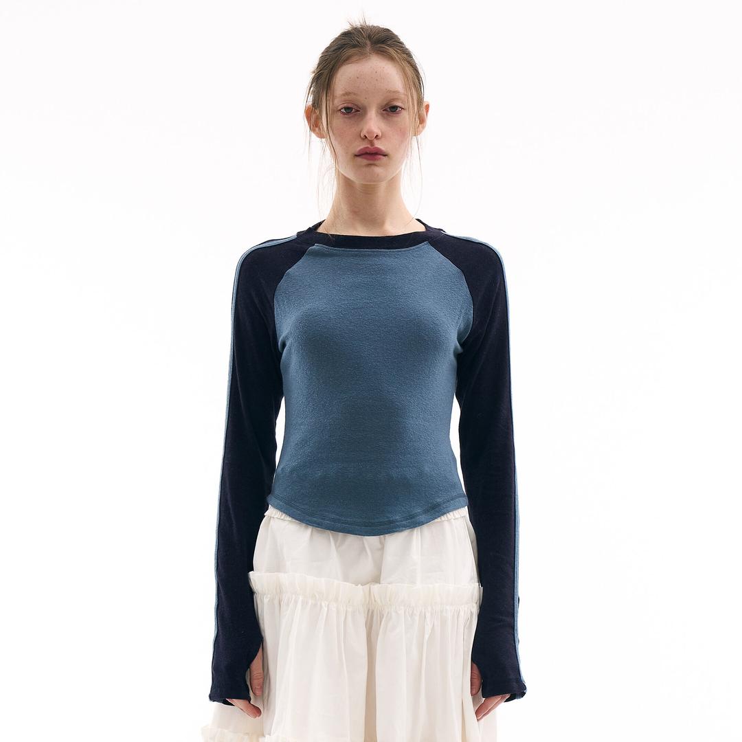 LINE RAGLAN LONG SLEEVE TEE_NAVY