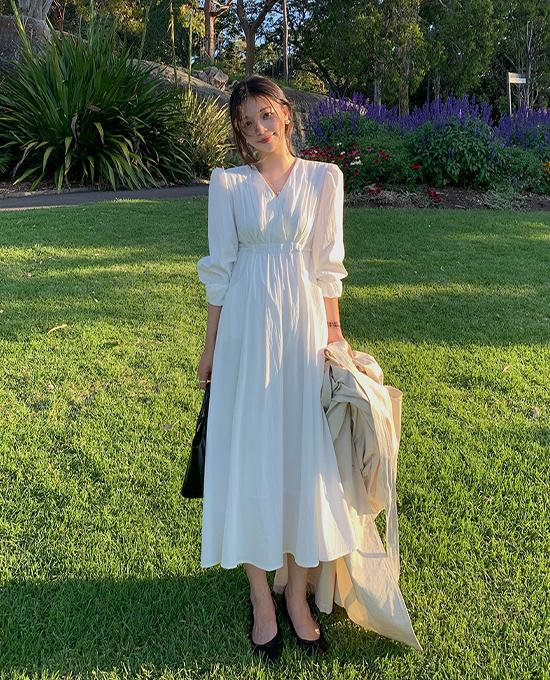 [얼리버드10%세일] [another leeds] 라멜리 롱 원피스 (스판 3%)(브이넥원피스/롱원피스/플레어원피스/봄원피스/데이트룩/휴양지룩)