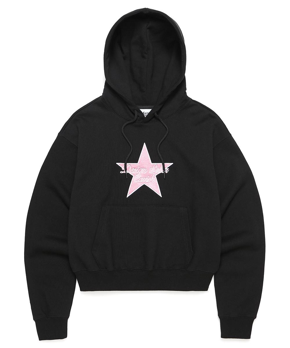 W STAR LOGO CROPPED HOODIE [BLACK]