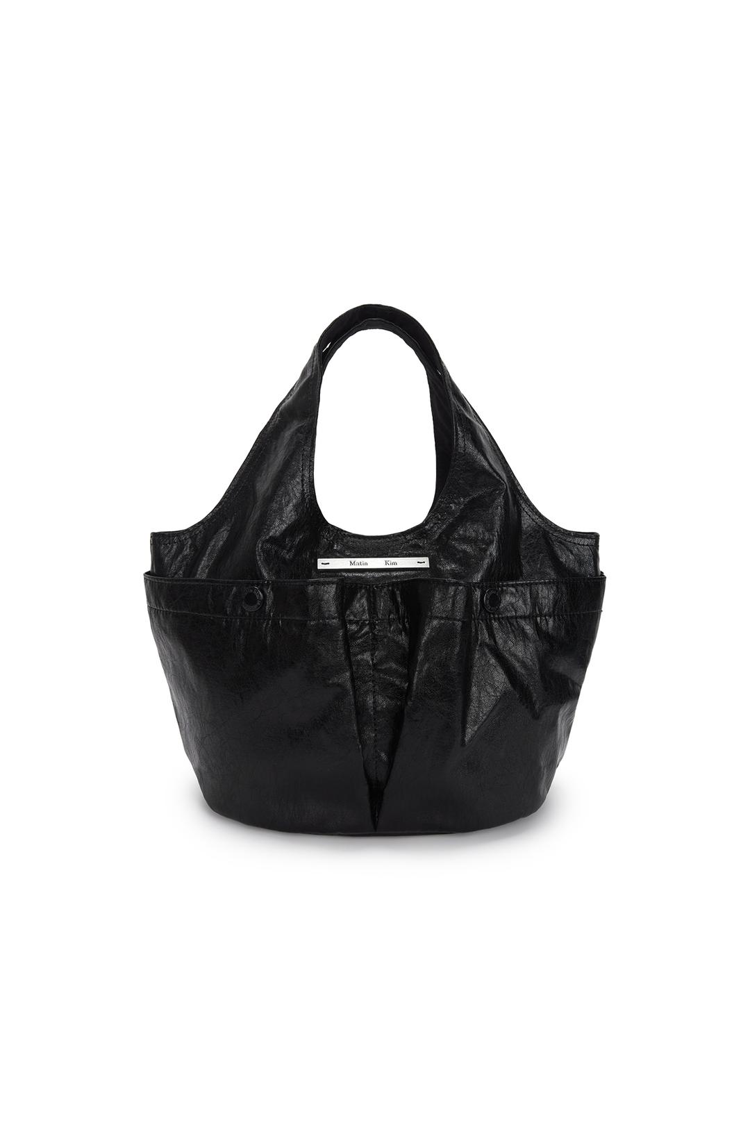 DOUBLE POCKET WRINKLE TOTE BAG IN BLACK