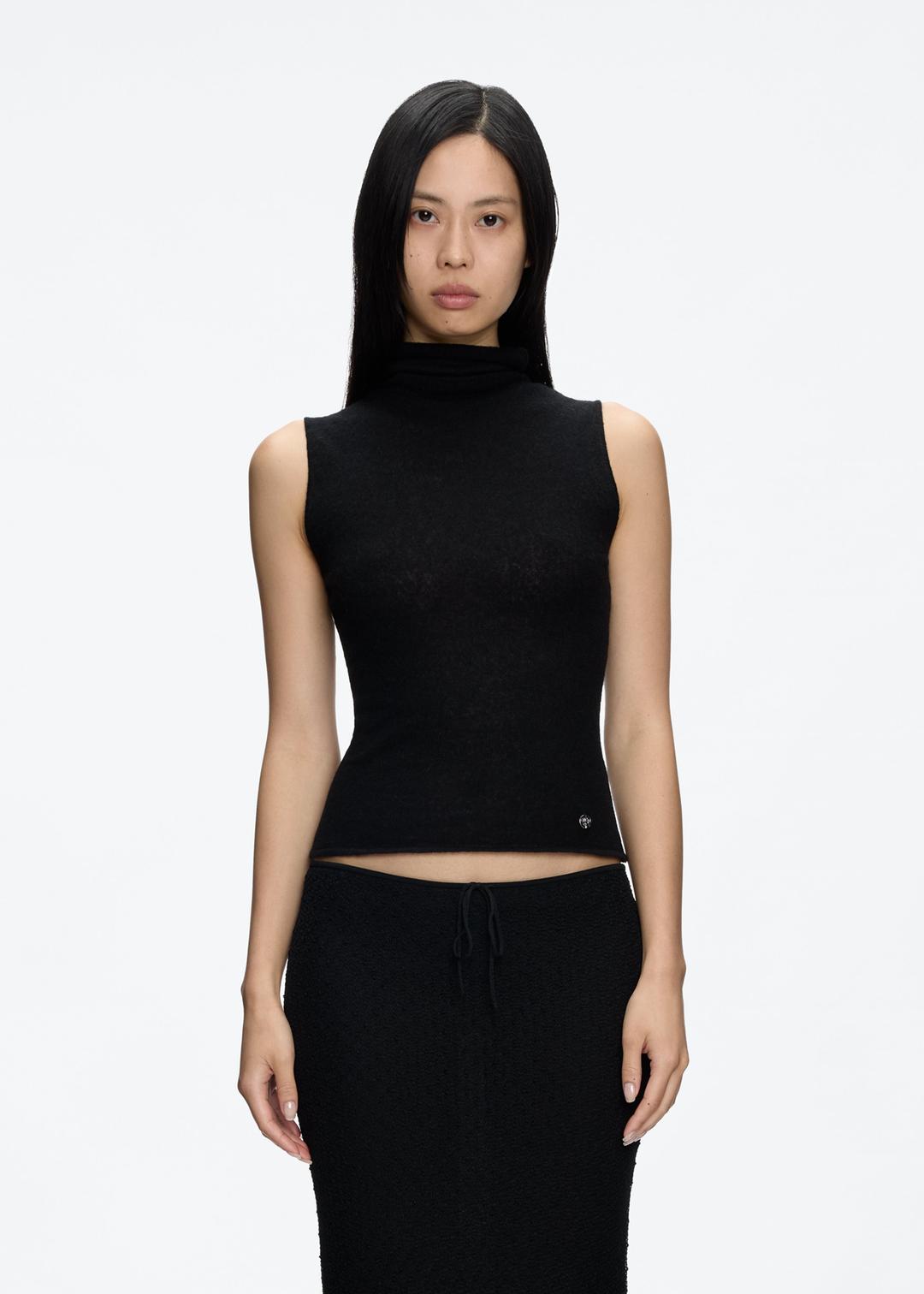 Turtleneck Sleeveless Knit in Black - Tank Air