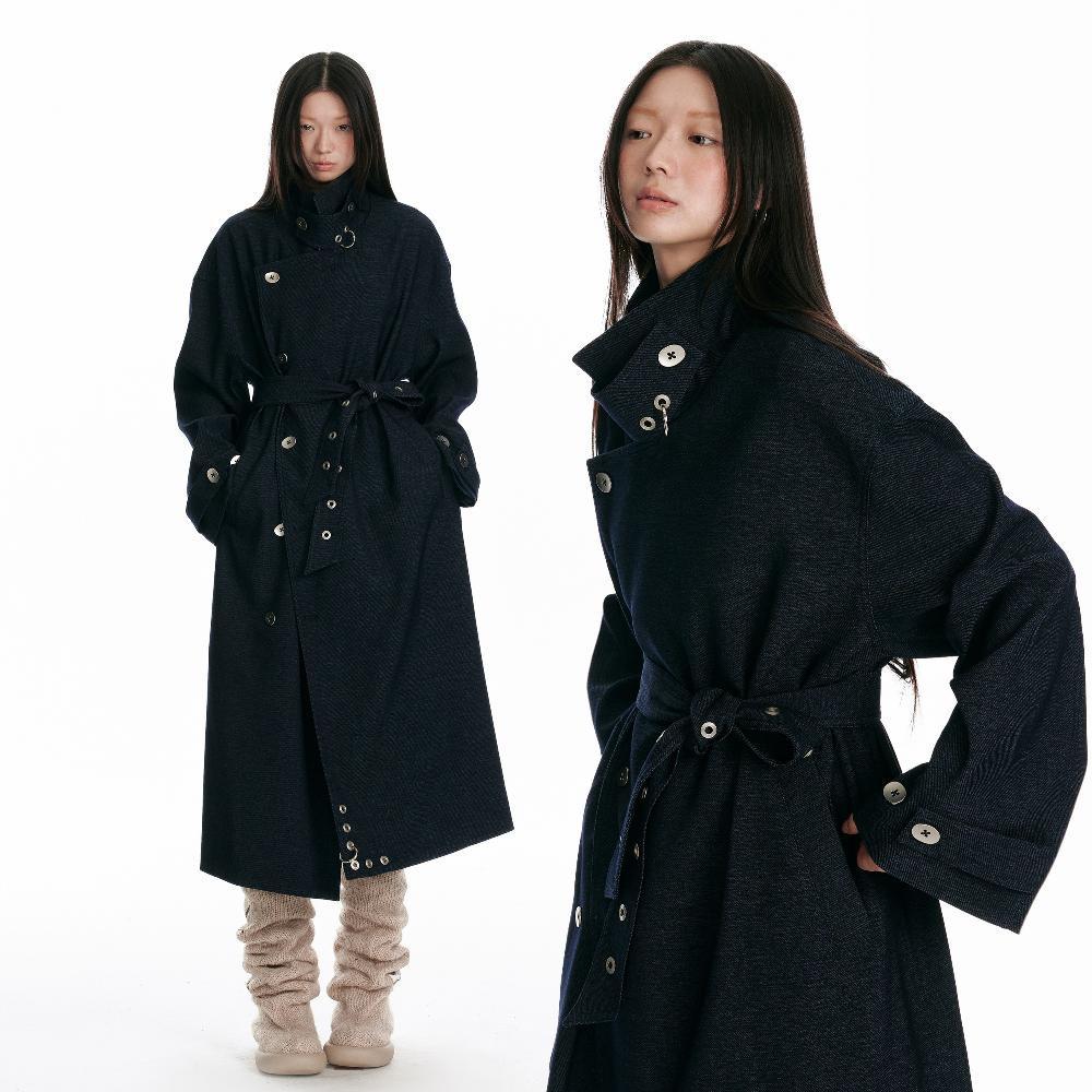 JIKOO Military Captain 클래식 라펠 더블 트렌치 코트