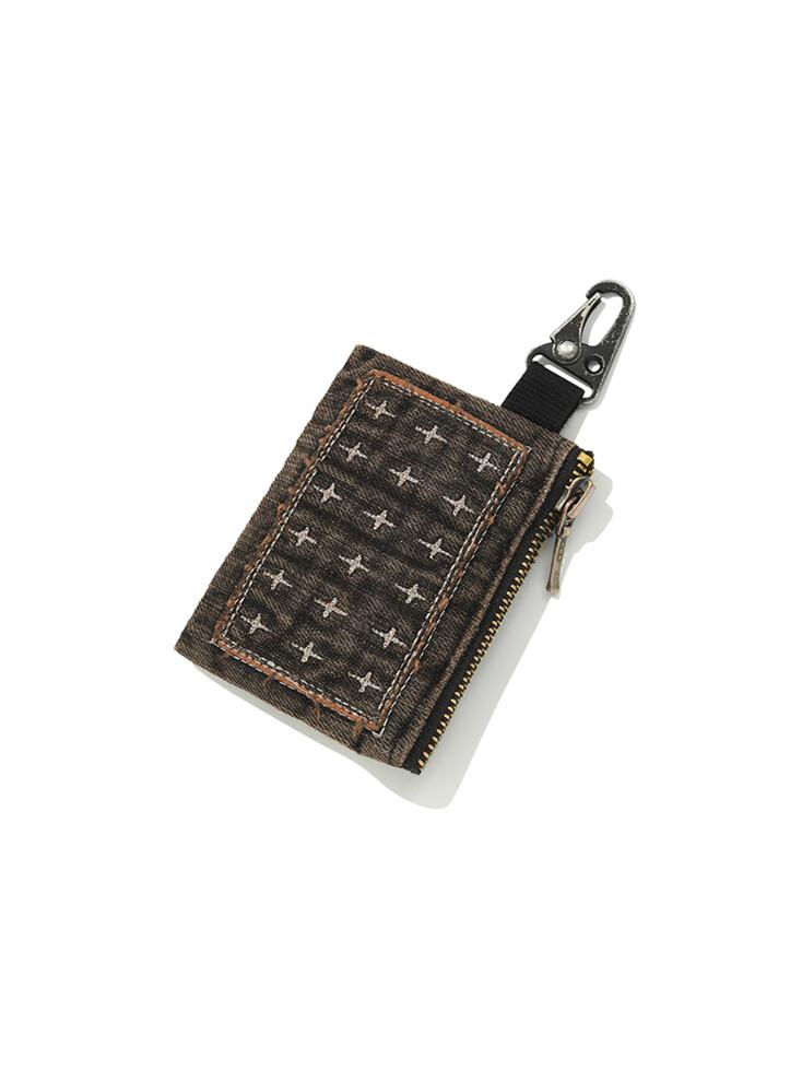 Patchwork denim card wallet / Vintage black