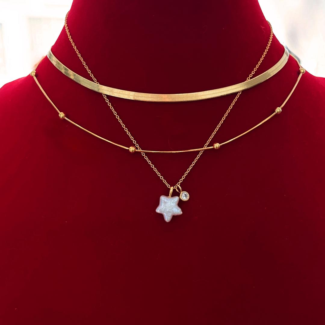 925S 별 진주 펜던트 크리스탈 골드 목걸이