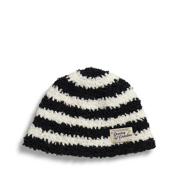[당일출고] CURLY STRIPE BEANIE : BLACK
