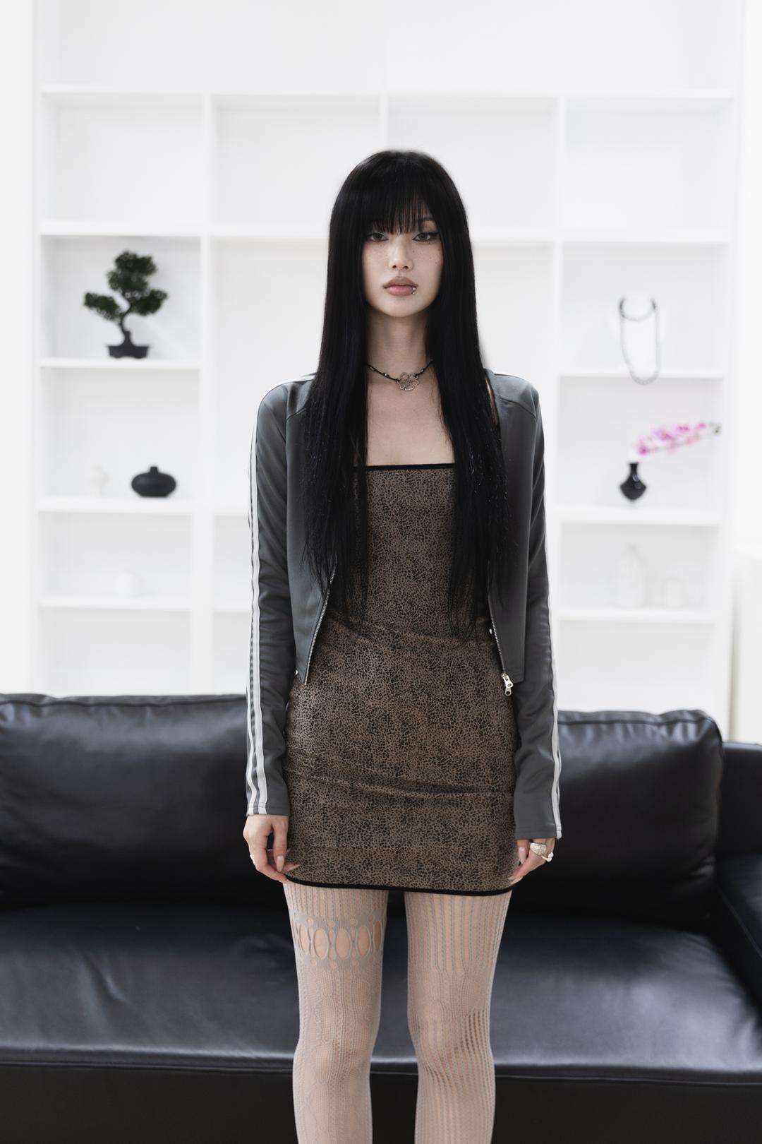[Sepia] ​​​​Leopard mini dress (BROWN)