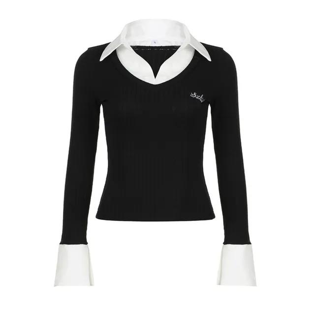 페이 셔츠 레이어드 니트