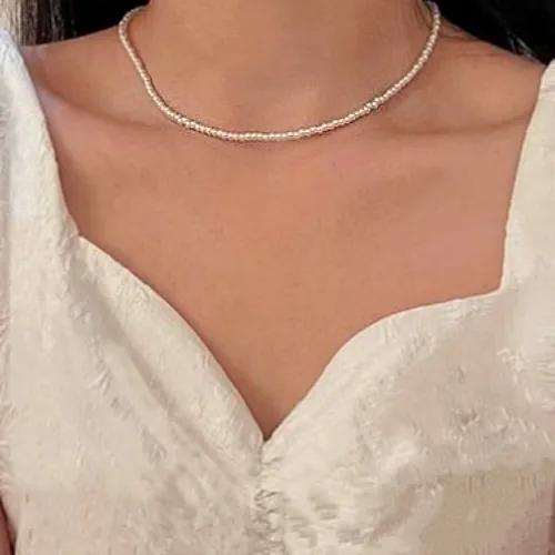 *주문폭주*[당일1+1][3/4/6/8mm]크림 진주 미니 레이어드 초커 목걸이