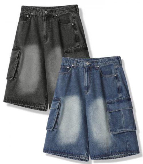 Wide Cargo Half Denim Pants - 2COL