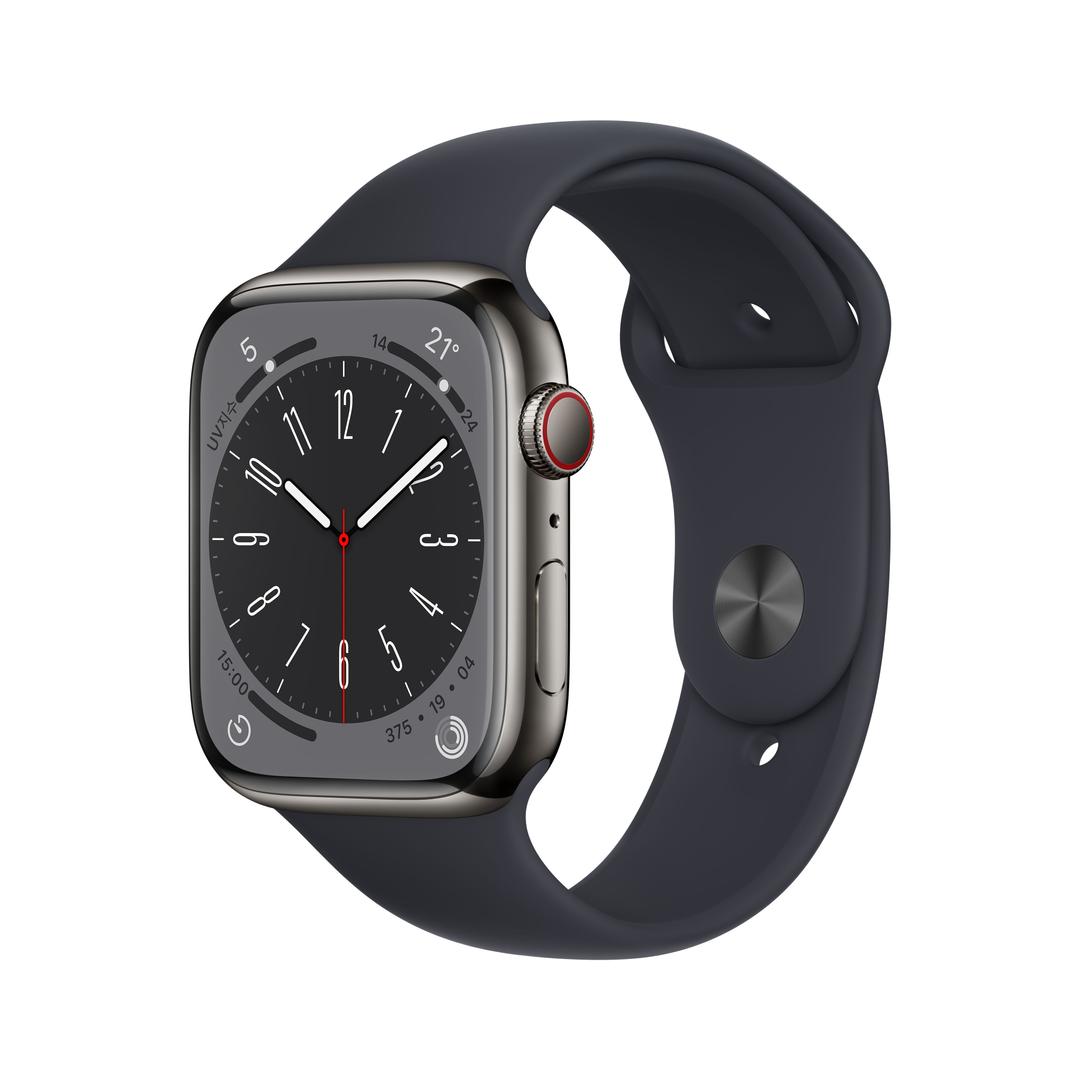 Apple 애플워치 8 45mm 셀룰러 그래파이트 스테인리스 스틸 케이스 미드나이트 스포츠밴드