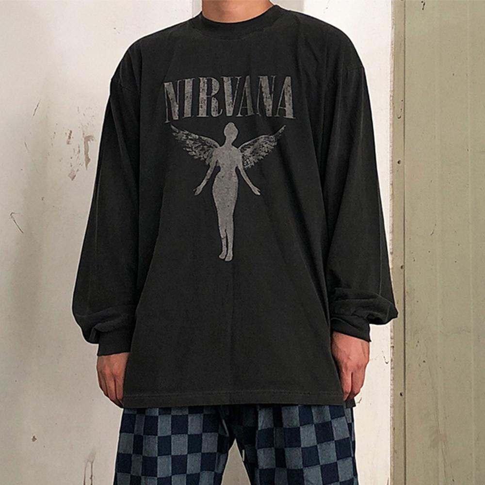 피그먼트 엔젤 락밴드 프린팅 오버핏 긴팔티셔츠 맨투맨 롱슬리브 쭉티