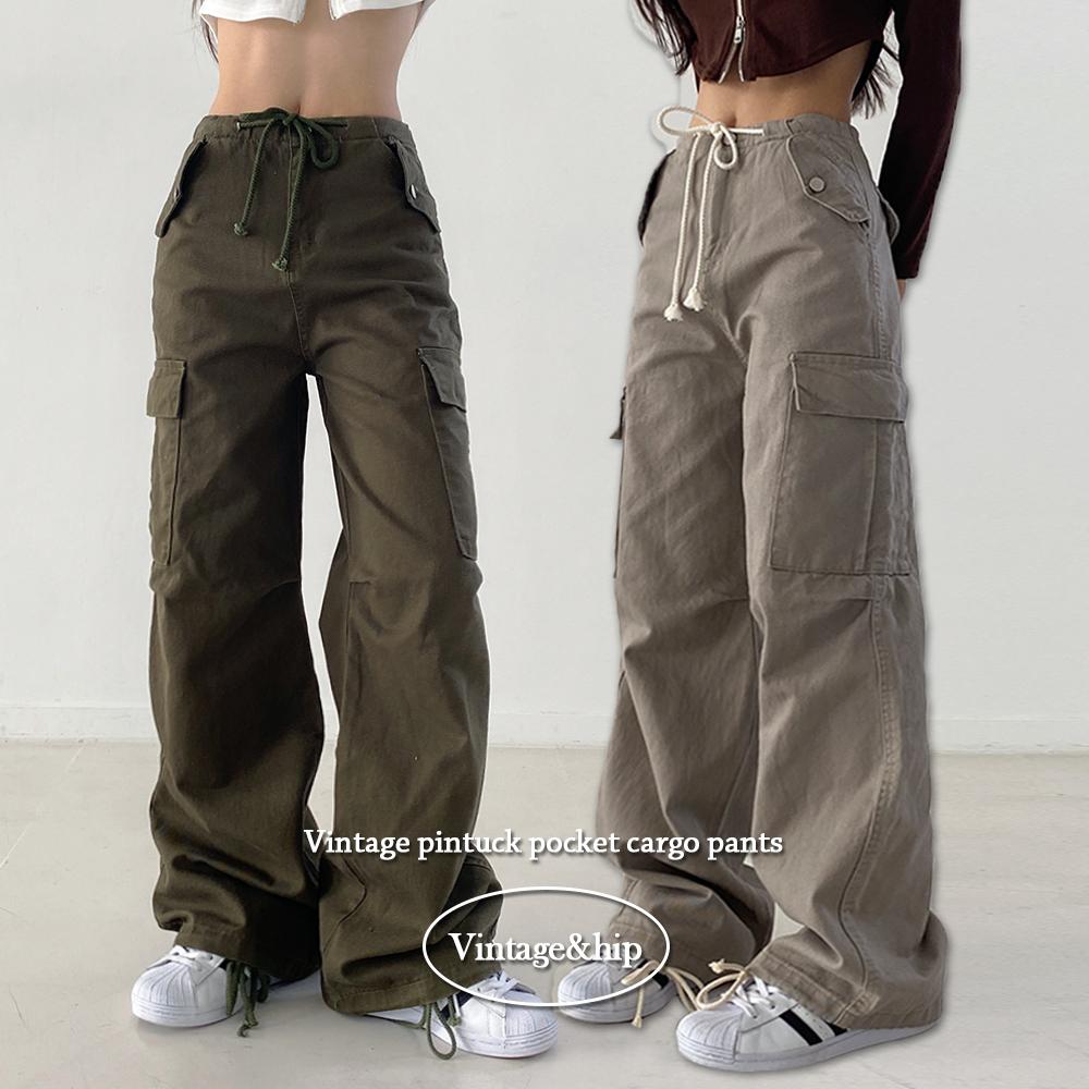 키키러브 🖤가을컴백![y2k/와이드핏] 빈티지 힙 감성, 유니크 레트로 스트릿 스트링 포켓 롱 투웨이 와이드 조거 카고 팬츠 #가을옷 #간절기 #출근룩 #개강룩 2color]카멜카고팬츠