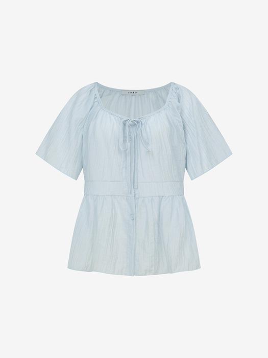 텐셀 스쿱넥 리본 셔링 반팔 블라우스 (VKBAG2472)