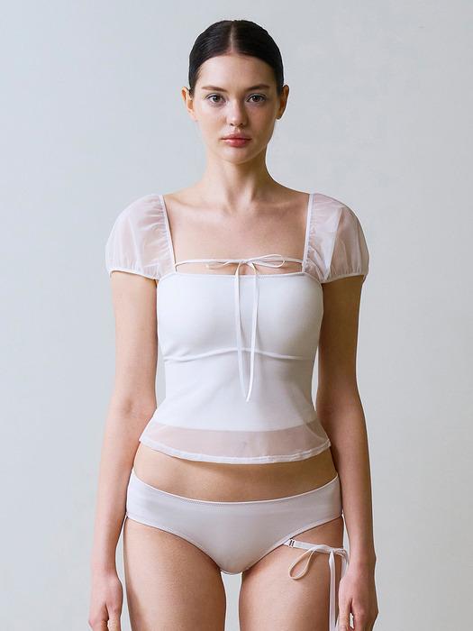리본 시스루 퍼프 하프탑 비키니브라 (White)