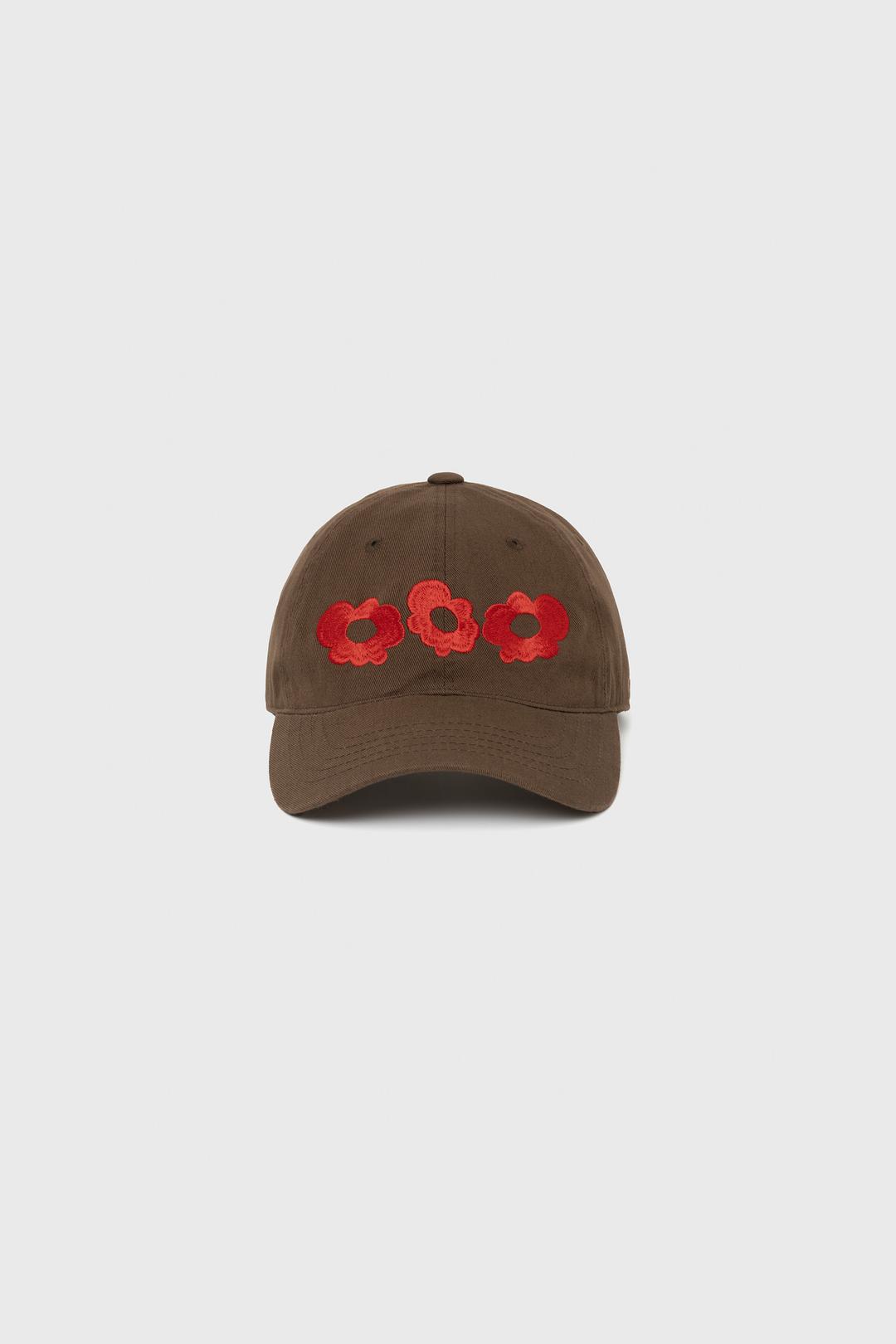 FLOWER COTTON BALL CAP (BROWN)