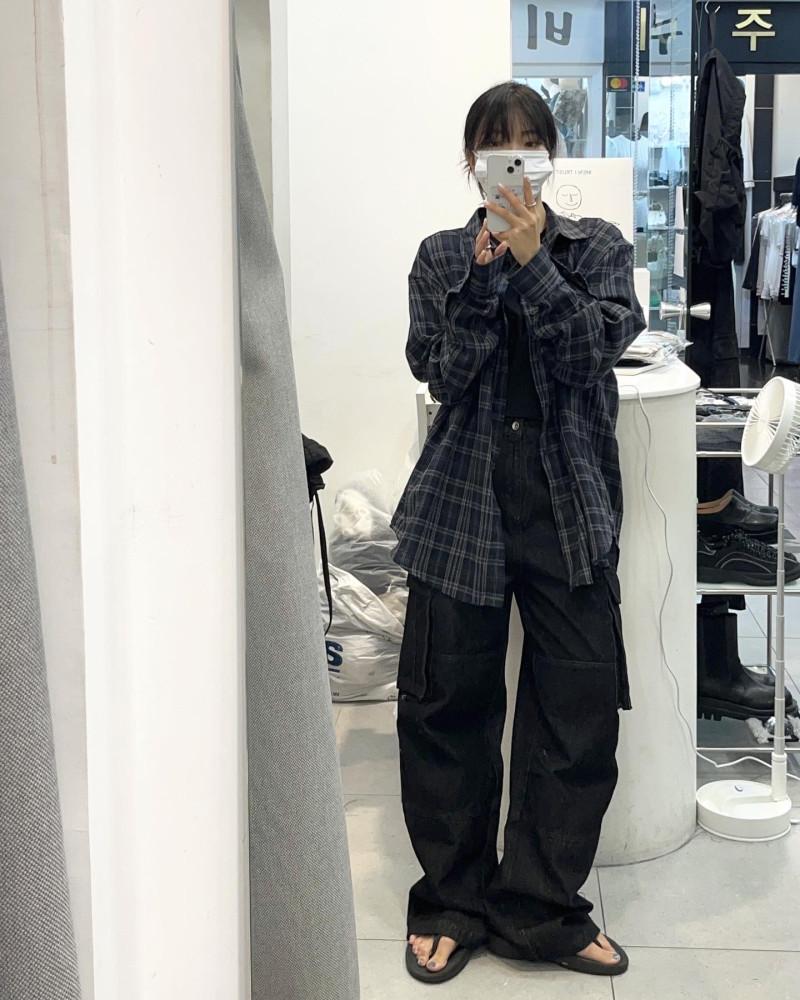 데일리 오버핏 헤링본 체크 남방 셔츠 3color