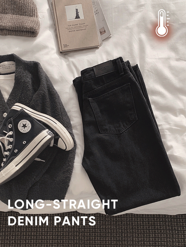 [5천장돌파/발열기모] #SLOWMADE. 웜블랙 롱스트레이트 데님팬츠 (+롱ver) - 4 size
