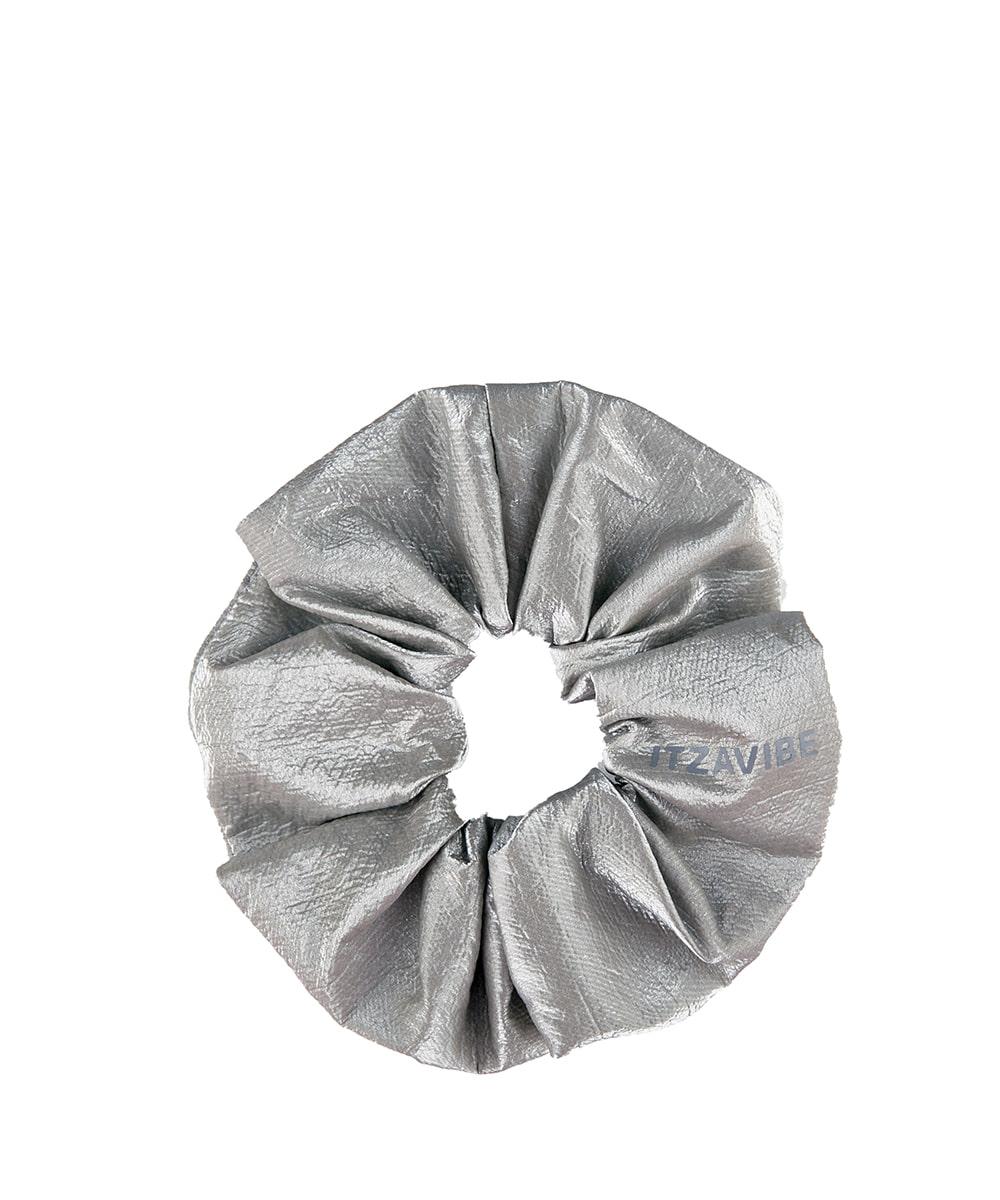 Leather Silver Scrunchie