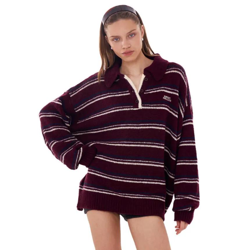 SWEETCHILLING 스위트칠링 니트 스웨터 스트라이프 모헤어 카라넥 스웨터