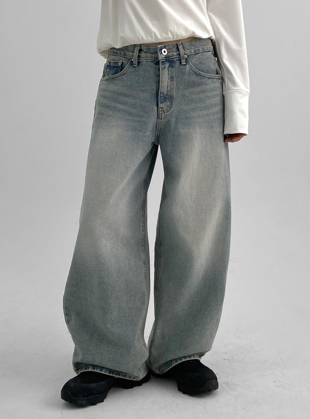 블랙업 [✨봄신상]쏘렌동 워싱 와이드 데님팬츠