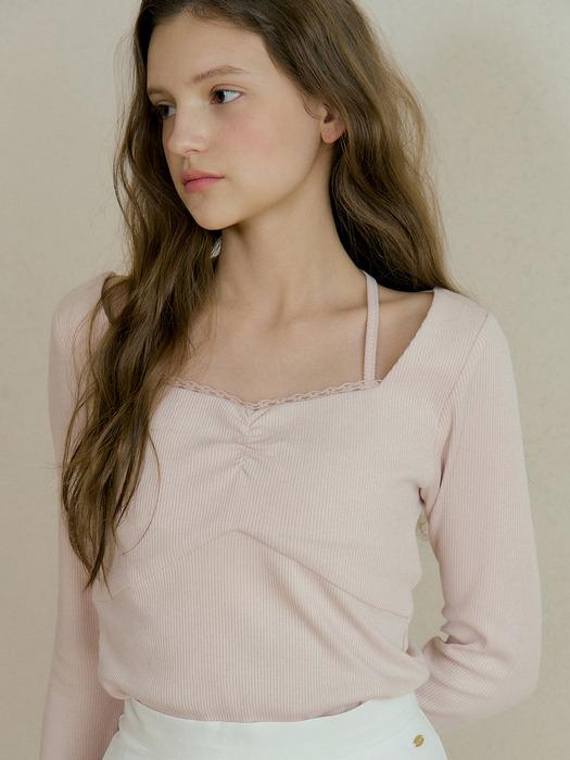 GENA LACE POINT LONG SLEEVE T-SHIRTS PEACH BLUSH