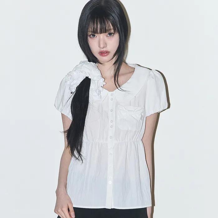 포밍 리본 퍼프 블라우스 화이트