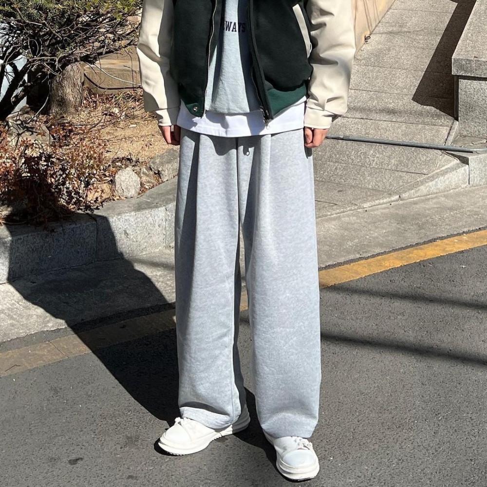 원턱 남자와이드팬츠 트레이닝바지 슬랙스 회색 통바지 편한바지