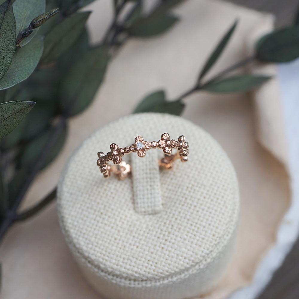 14K 플라워 라인 볼 십자가 묵주반지