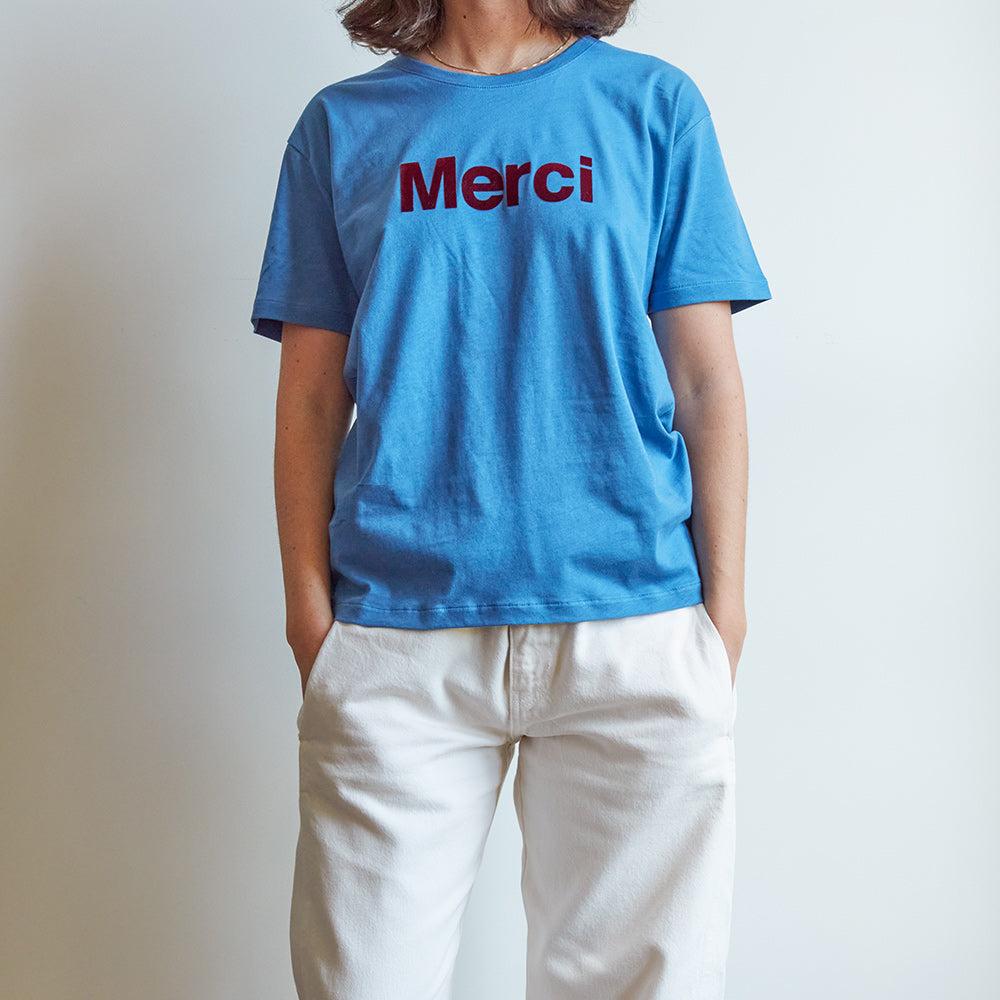T-shirt logo Merci - Bleu - S