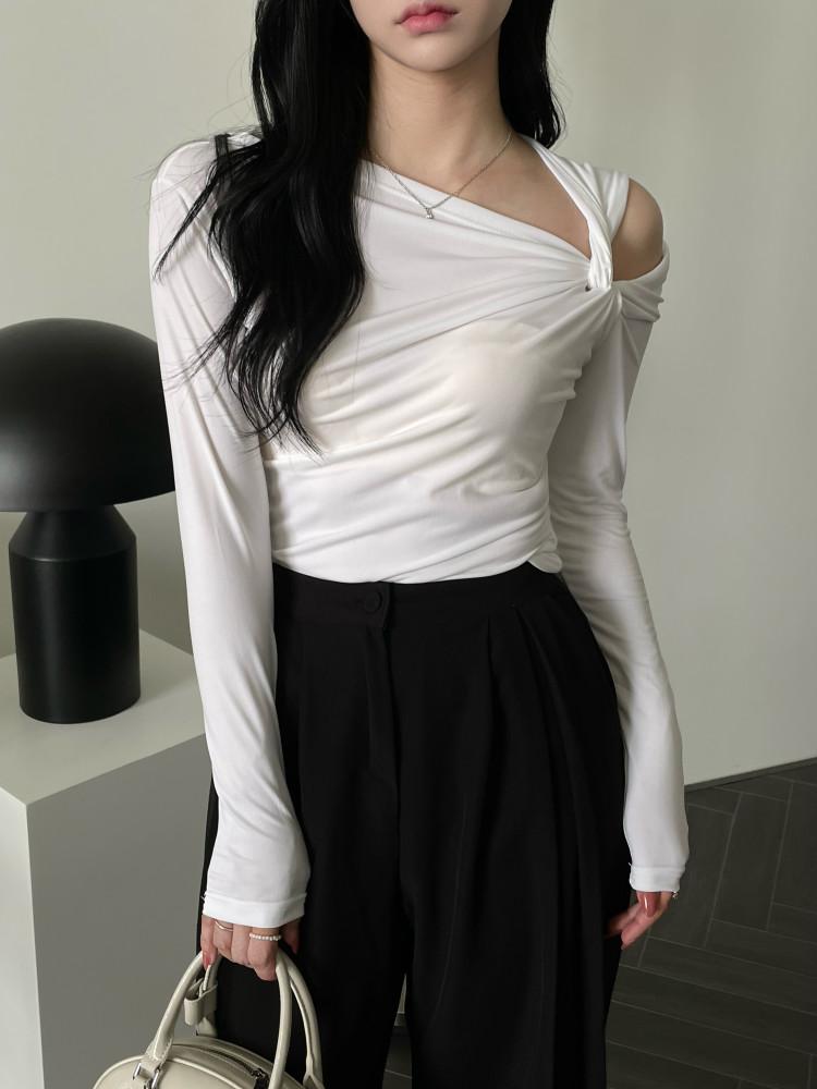 스판 오프숄더 꼬임 티셔츠 (2 color)